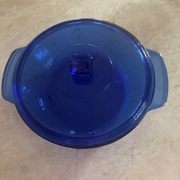 60’s Anchor Hocking cobalt blue glass round covered casserole - Picture 1 of 11